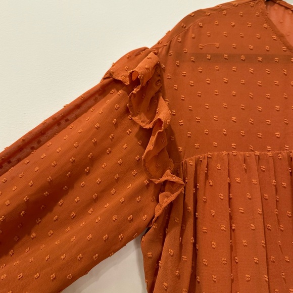 ENTRO Ruffle Long Sleeve Dress with Swiss Dot Detail - Picture 4 of 4